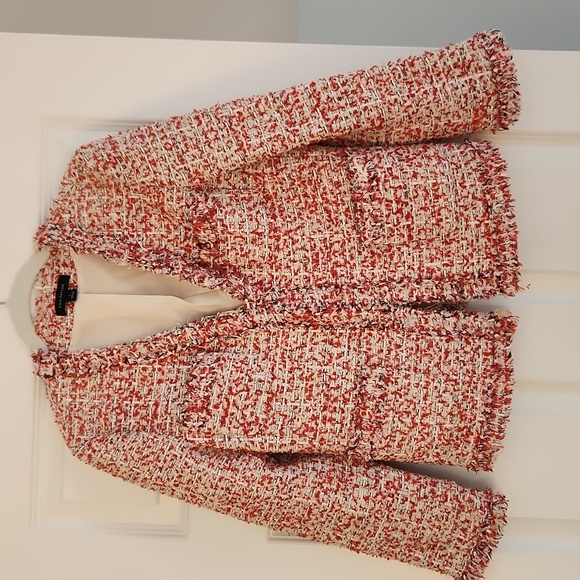 Ann Taylor Fring Tweed Jacket w/ Hook Close.. Red, black, and white tweed Size 2 - Picture 4 of 5